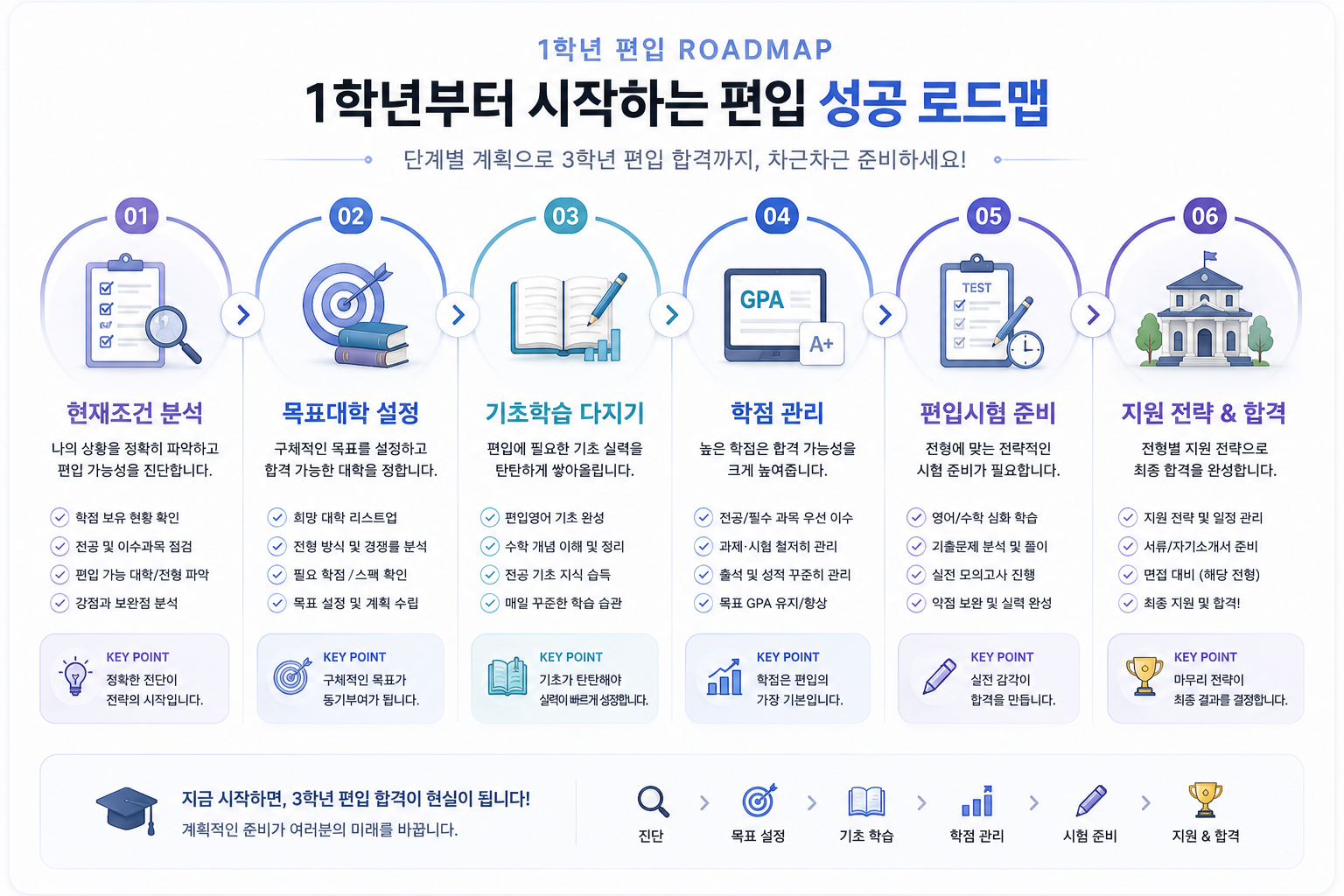 1학년 편입 성공 로드맵 인포그래픽