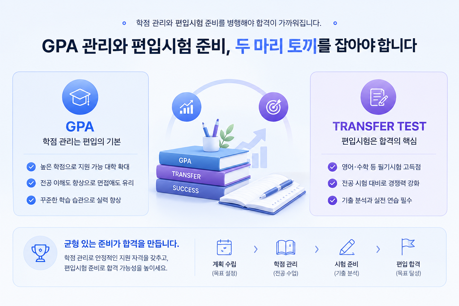 GPA 관리와 편입시험 준비 병행 인포그래픽